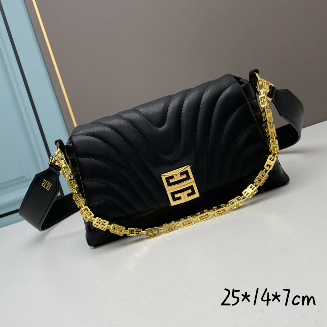 Small 4G Soft Chain Bag Black gold 8669 LM012 25cm