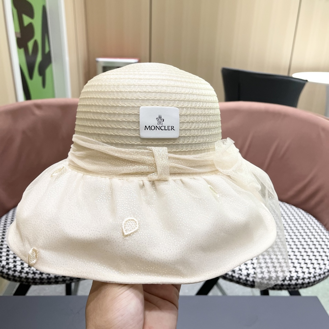 Moncler Hat Mesh Bucket Hat With Bow And Ribbon Accessories