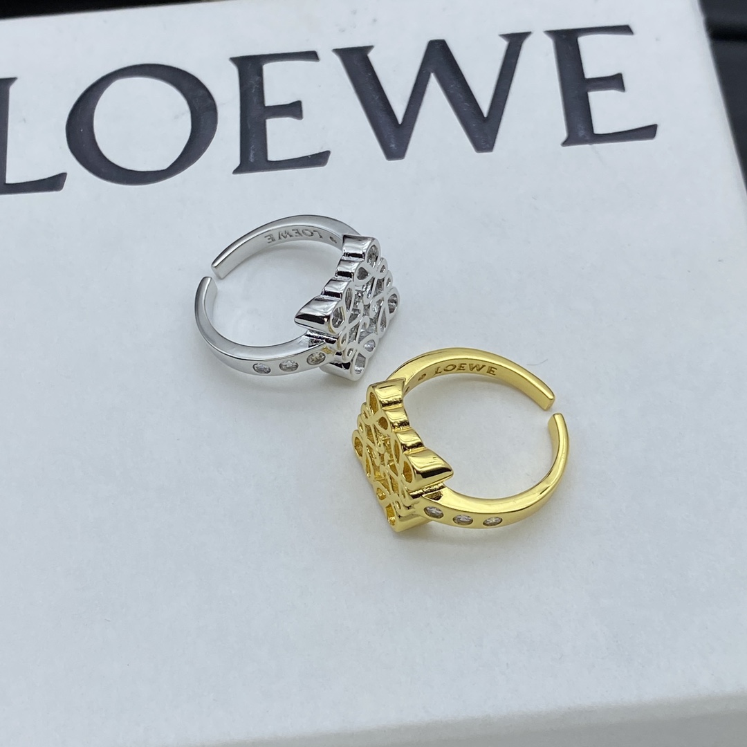 Loewe Jewelry Rings Anagram Logo Diamond Open Ring
