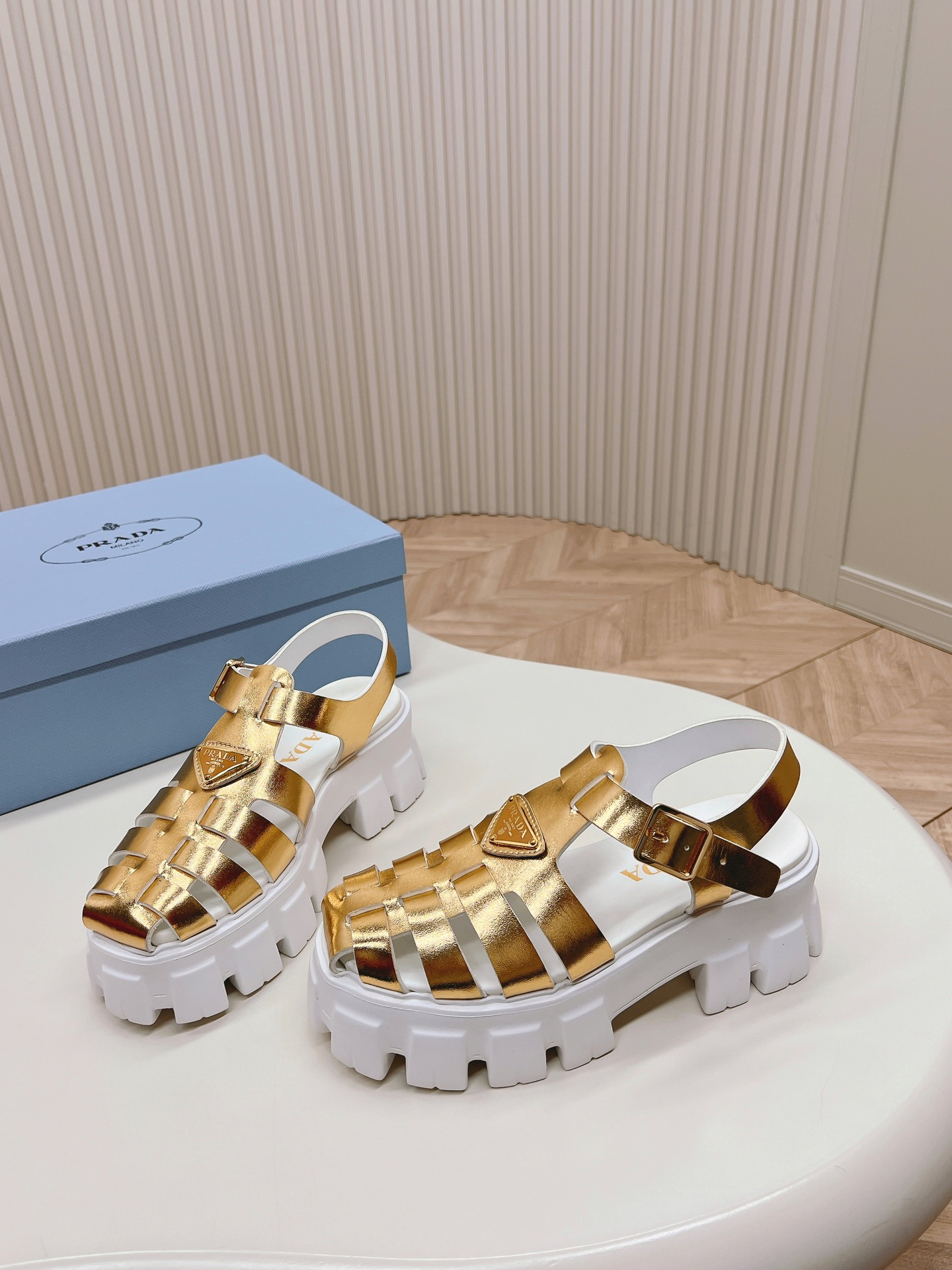 Prada Shoes Serrated thick soled women's sandals