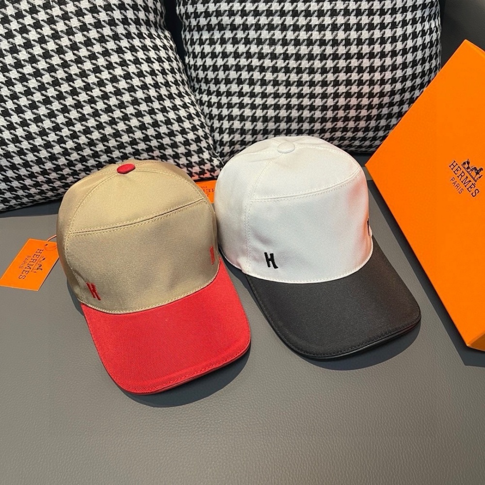 Hermes Hat Colorblock H Embroidered Canvas Baseball Cap Accessories