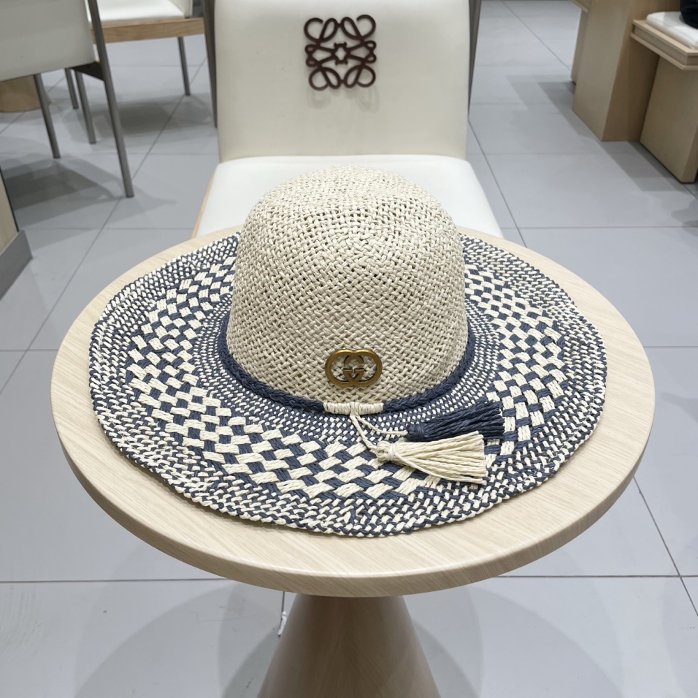 Gucci Hat Color-Blocked Raffia Straw Hat Accessories