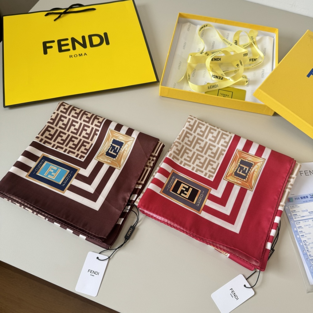 Fendi Scarf FF Lettering Printed Square Scarf 100% Silk 90*90cm Accessories