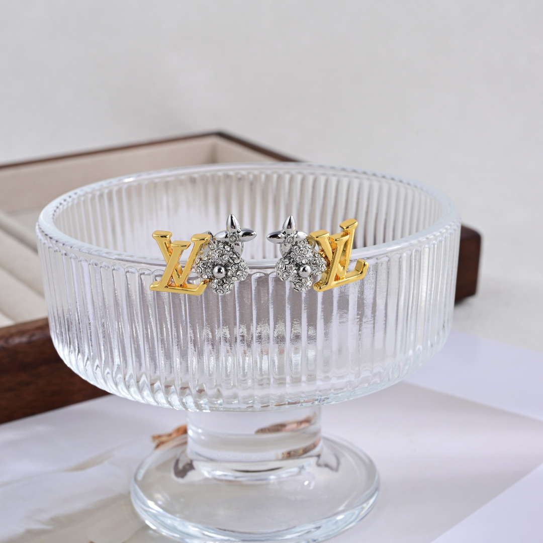 Louis Vuitton Jewelry Earring Unique Design Double Flower Full Diamond