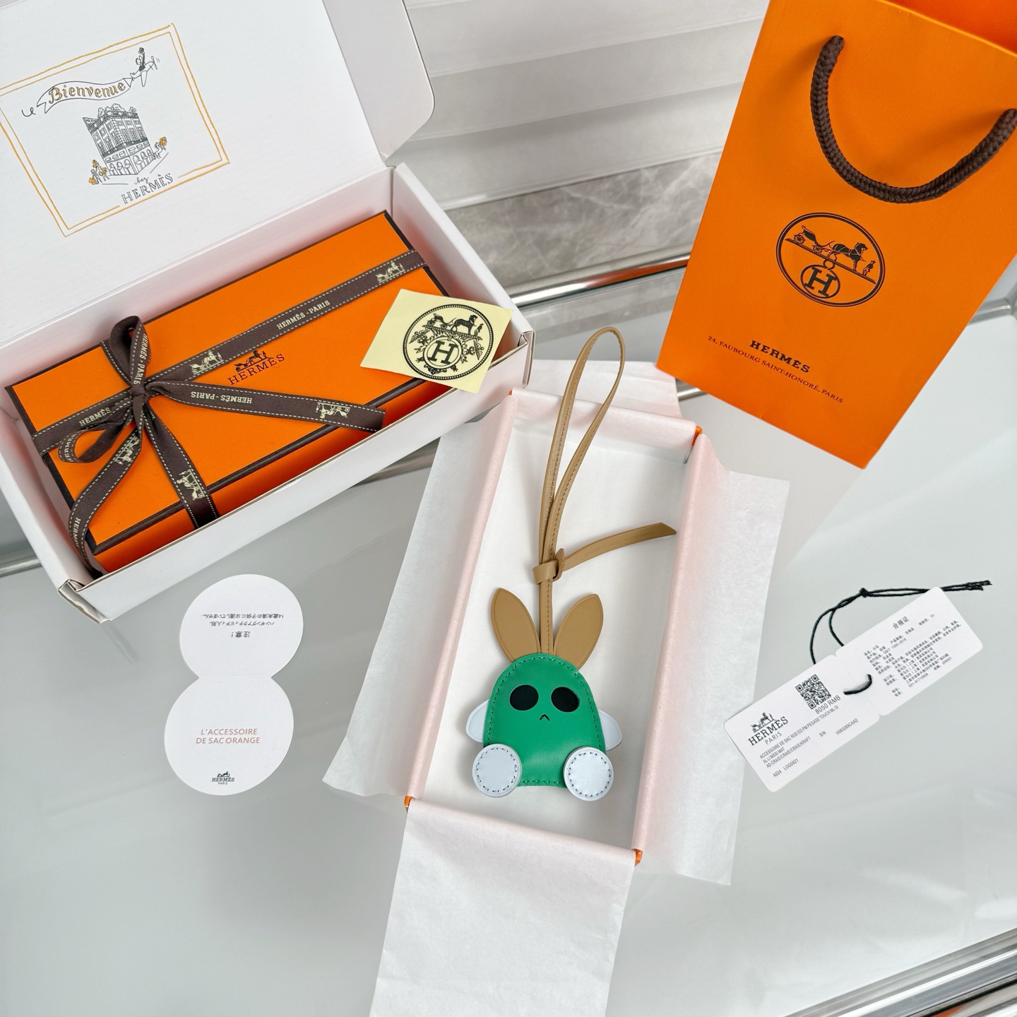 Hermes Key Chain Bunny Imported Lambskin Keychain Pendant Accessories