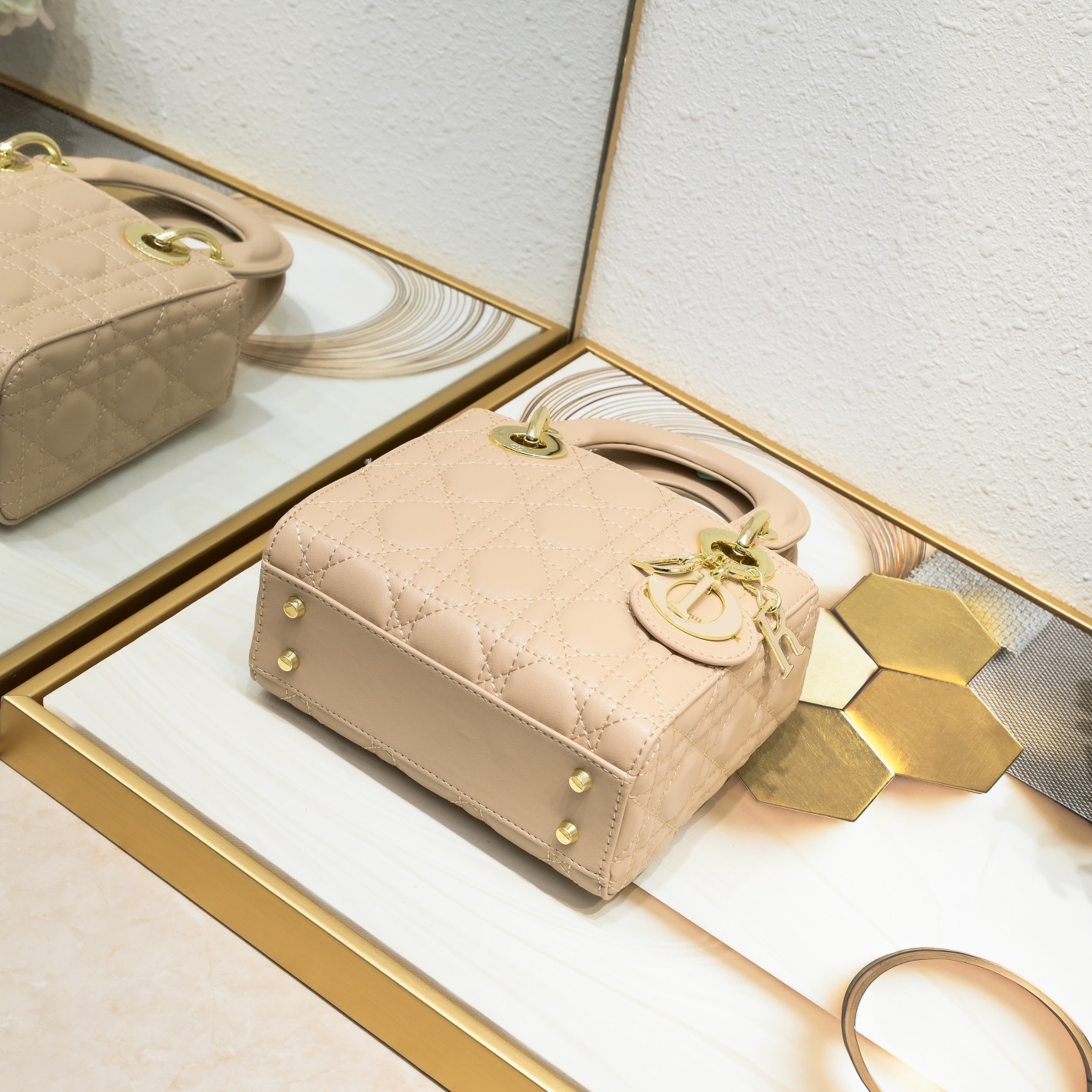 Mini Lady Dior Bag Apricot Sheepskin 2077 LM051 17cm