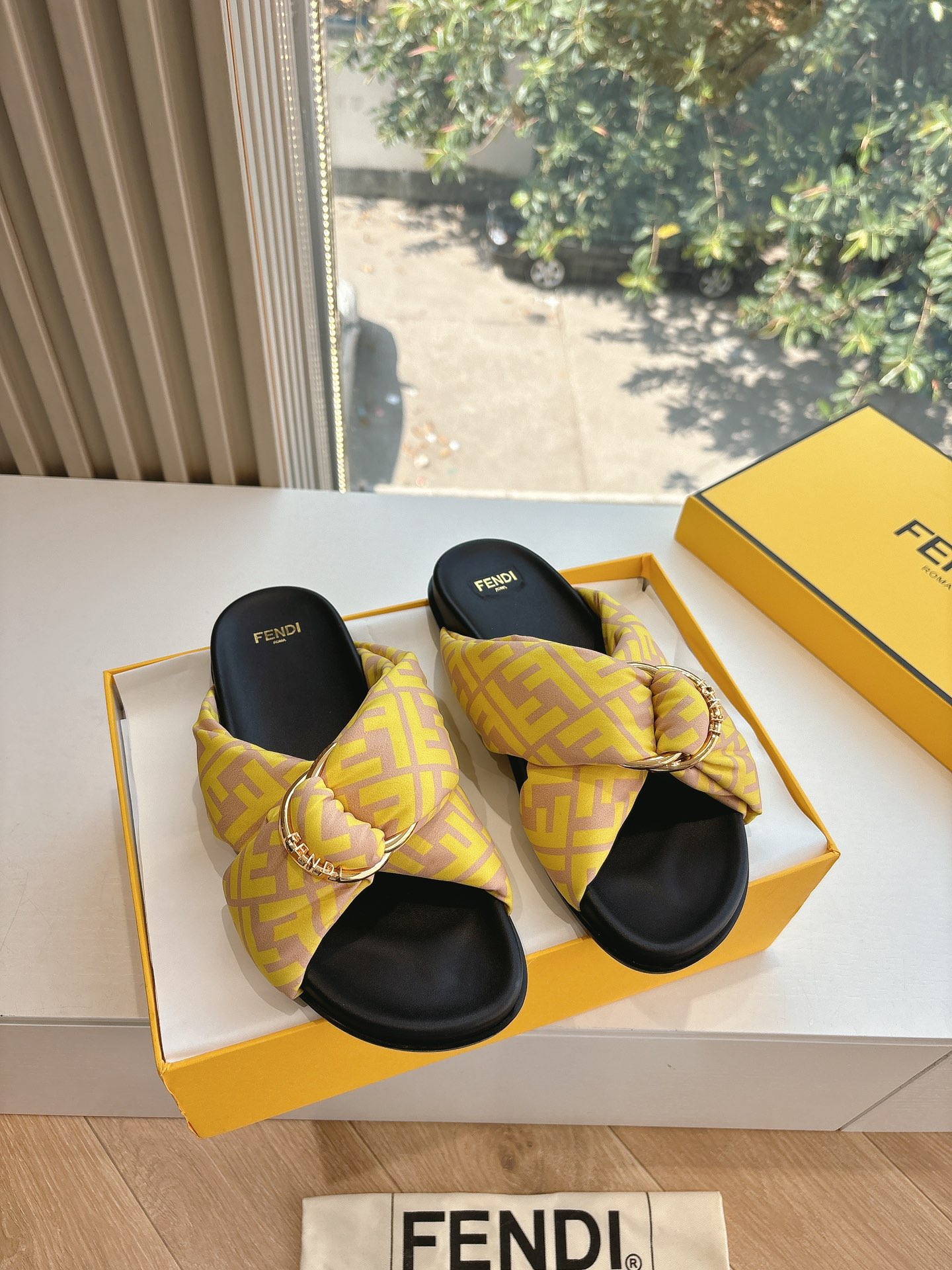 Fendi Shoes FF Cross-strap Women's Slippers