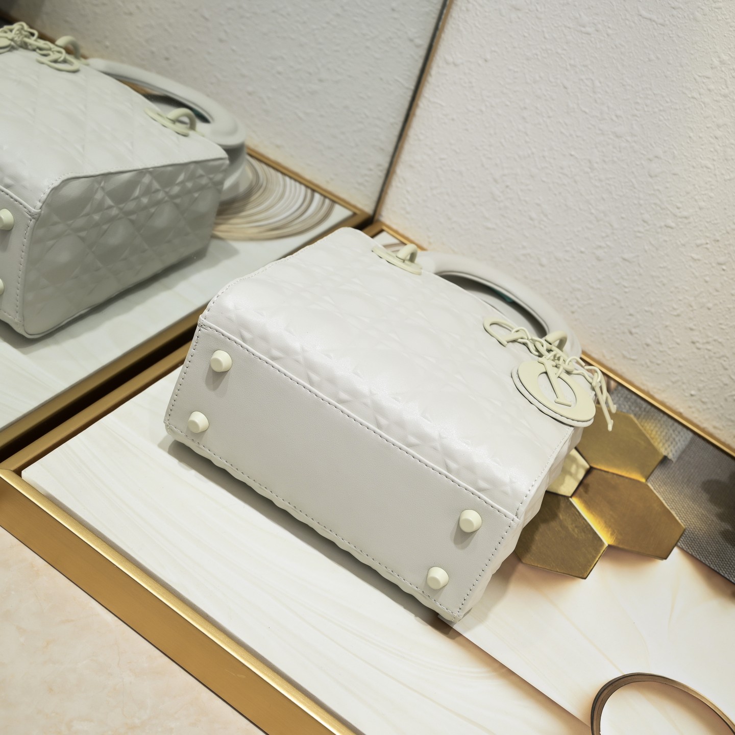 Small Lady Dior My ABCDior Bag White Diamond Motif 4002 XB091 20cm