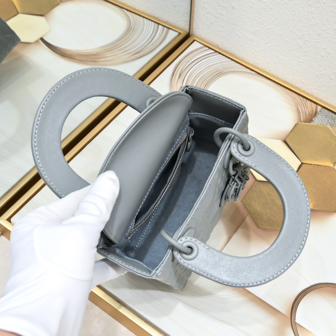 Mini Lady Dior Bag Gray Diamond Motif 3002 XB081 17cm