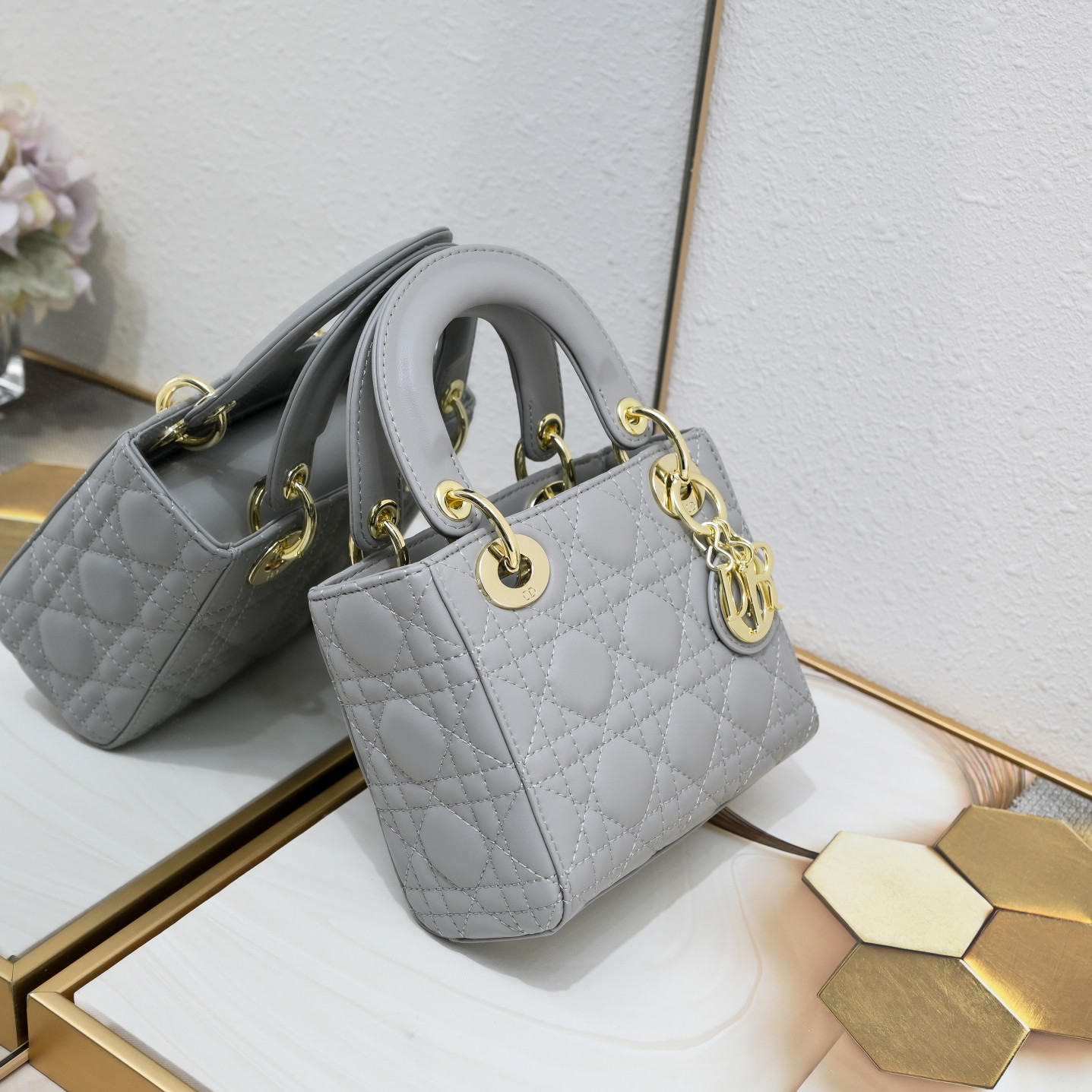 Mini Lady Dior Bag Grey Sheepskin 2077 LM051 17cm