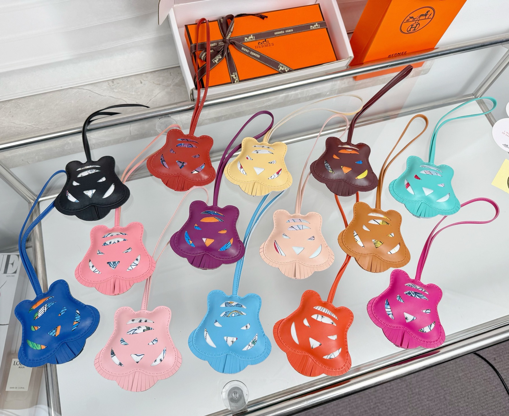 Hermes Key Chain Tiger Imported Lambskin Silk Keychain Pendant Accessories