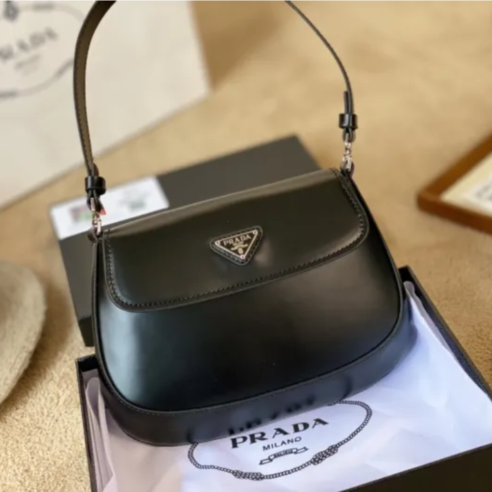 Prada Cleo brushed leather shoulder bag with flap