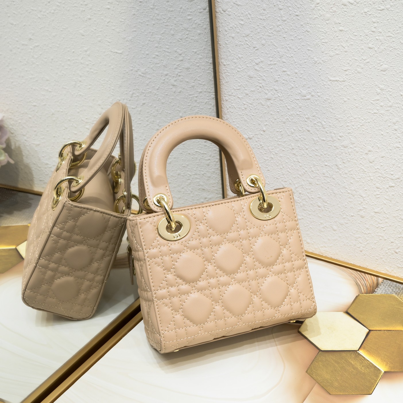 Mini Lady Dior Bag Apricot Sheepskin 2077 LM051 17cm