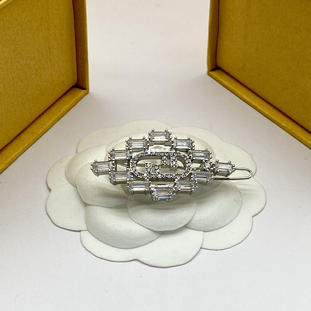 Fendi Jewelry Hairpin Big diamond hollow design hairpin
