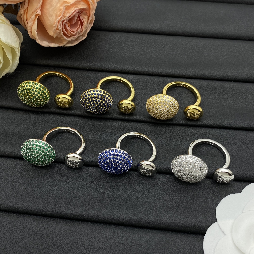 Loewe Jewelry Rings Mushroom-Shaped Round Open Ring With Diamonds