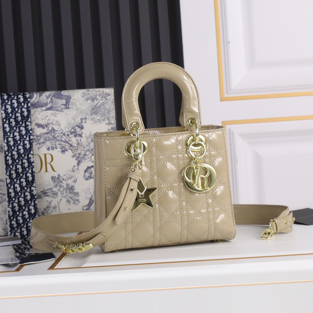 Small Lady Dior My ABCDior Bag Apricot patent leather CD2026 XB081 20cm
