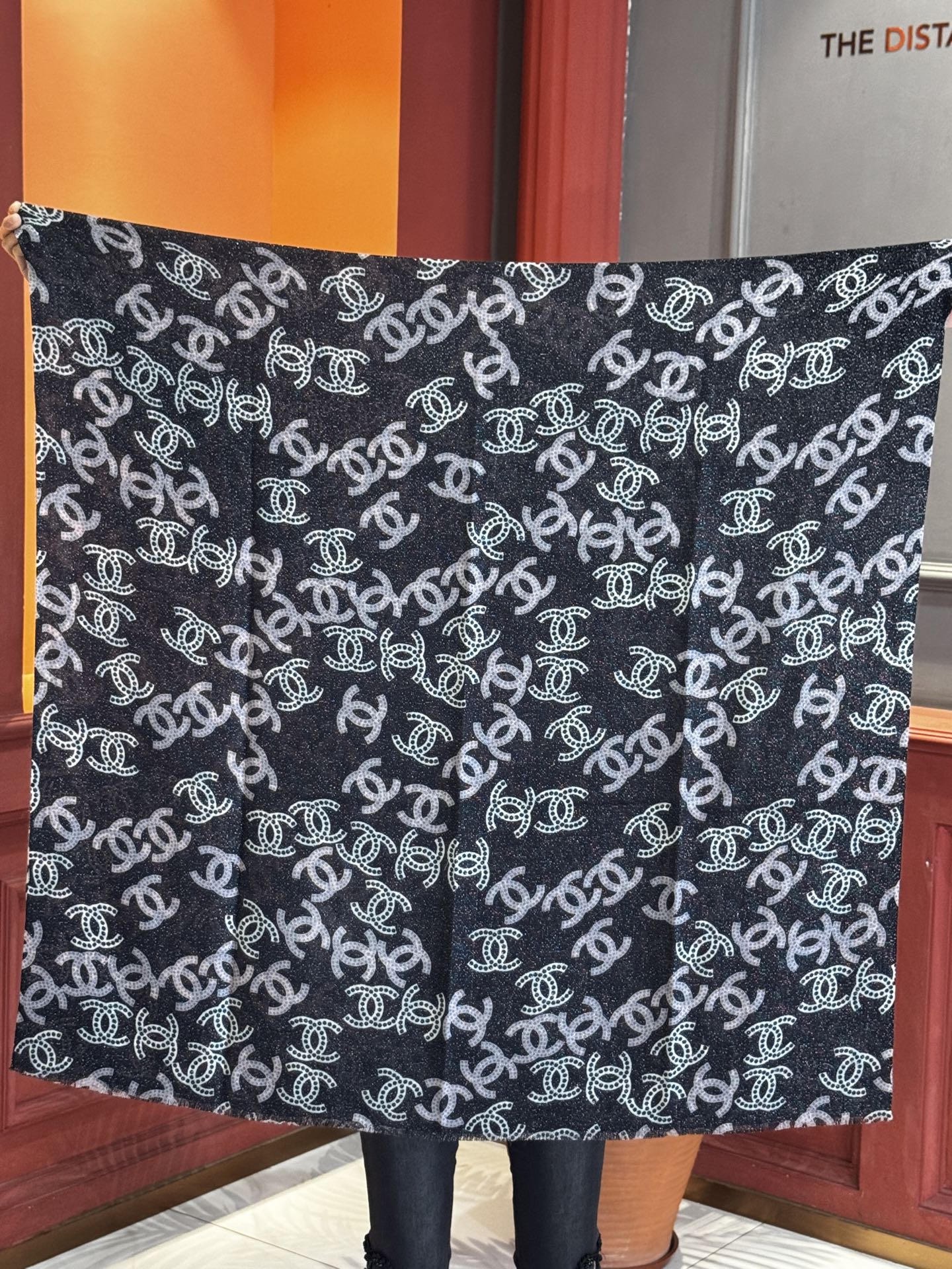 Chanel Scarf Silver Line Double C Pattern Scarf 100% Cashmere 110*200cm Accessories