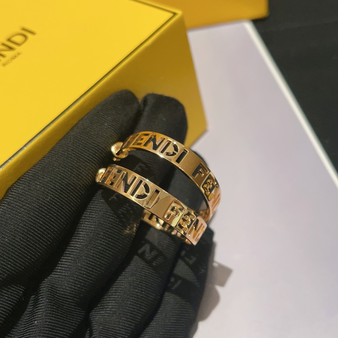 Fendi Jewelry Earring Round Moon Smooth Hollow Letter