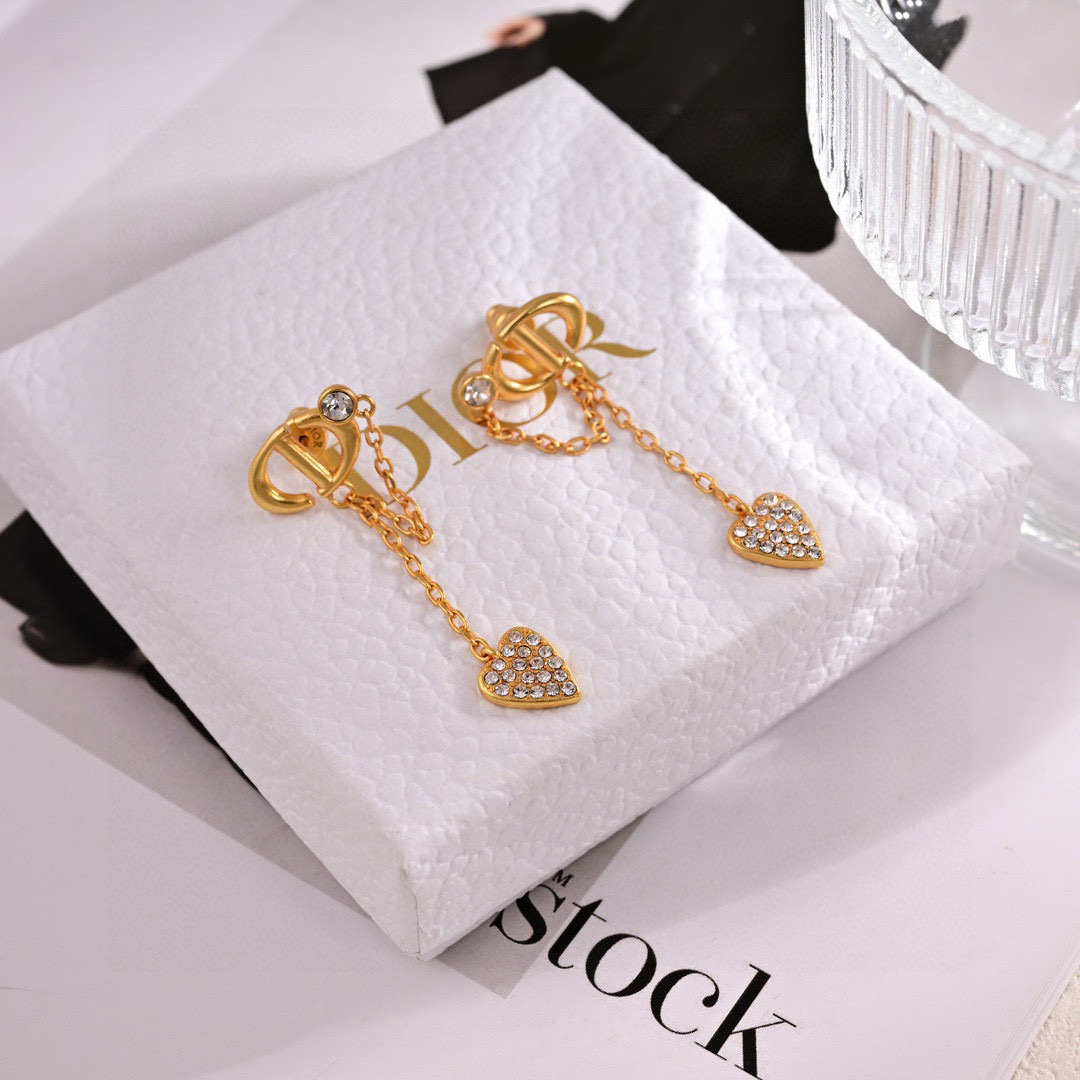 Dior Jewelry Earring Full Diamond Hearts