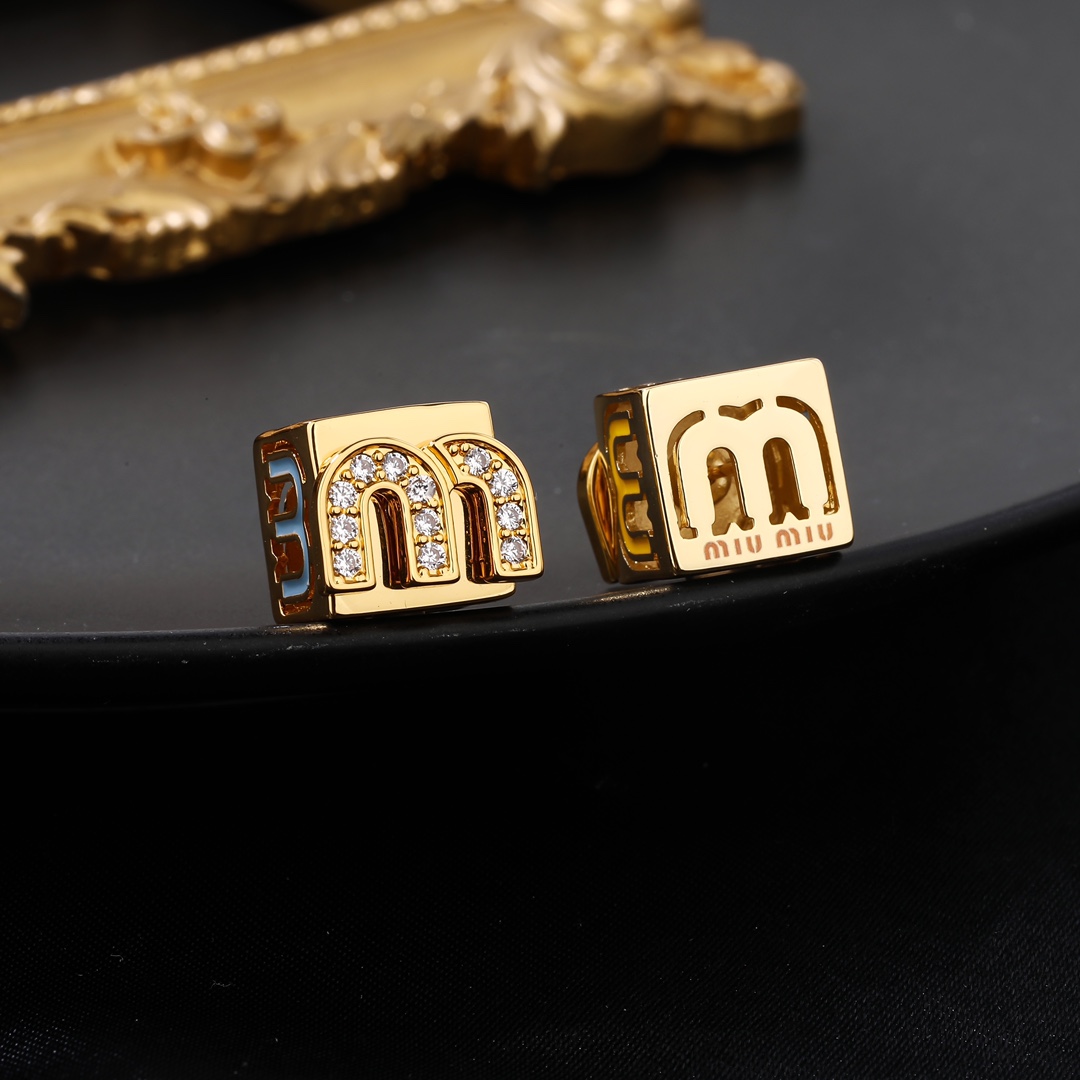 Miu Miu Jewelry Earring Small Square Letter Metal