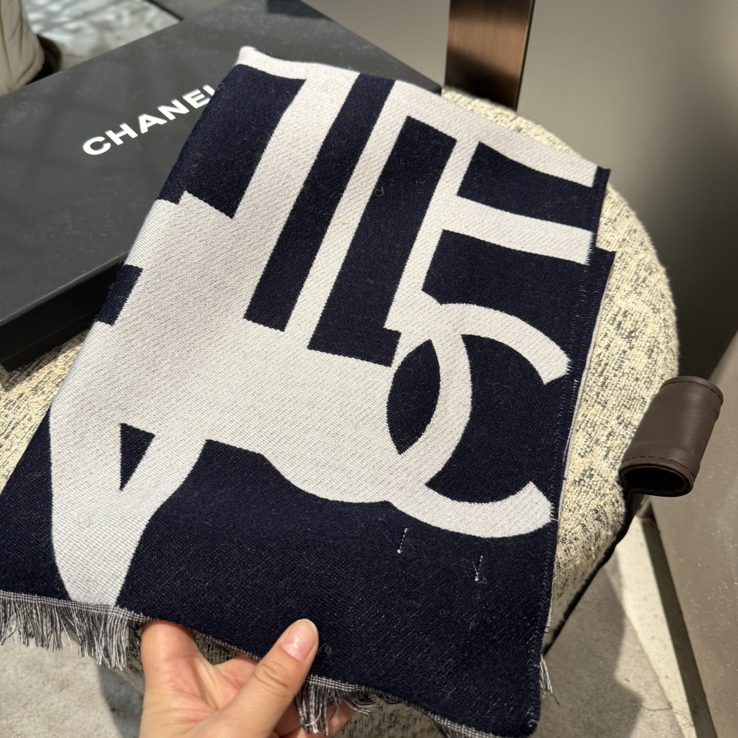 Chanel Scarf Monograph Logo 95% Sheep Wool 5% Silk 43*202cm Accessories