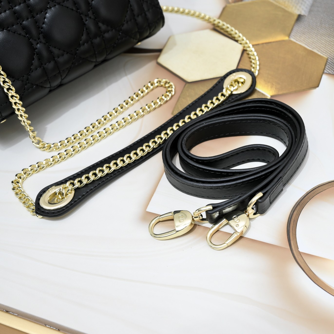 Mini Lady Dior Bag Black Gold Sheepskin 2077 LM051 17cm