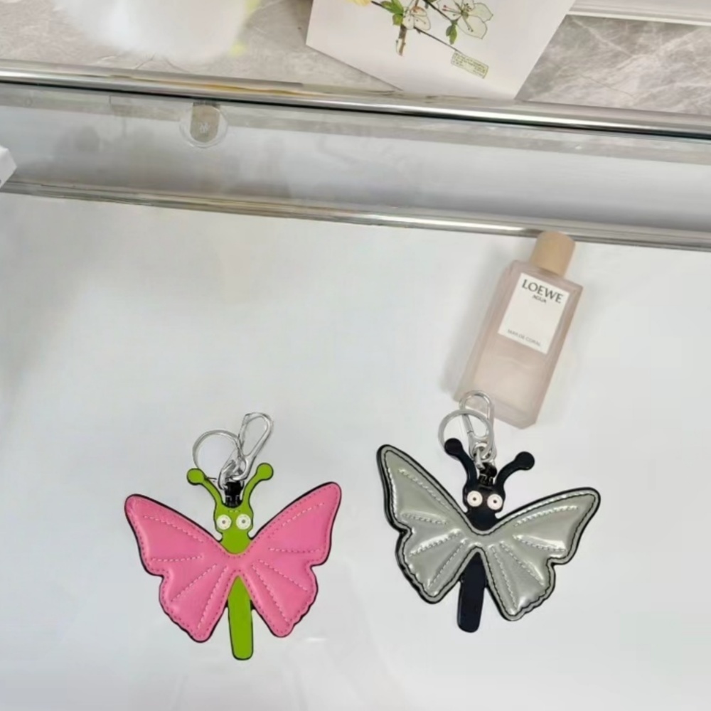 Loewe Key Chain Butterfly Charm Imported Calfskin Keychain Pendant Accessories