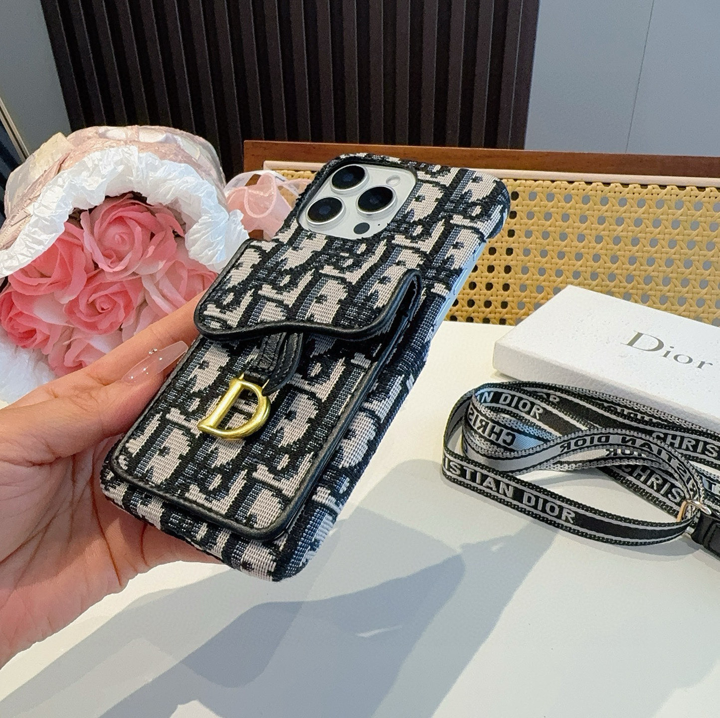 Dior Phone Case Saddle Bag With Matching Webbing Shoulder Strap Card Holder Phone Case Accessories