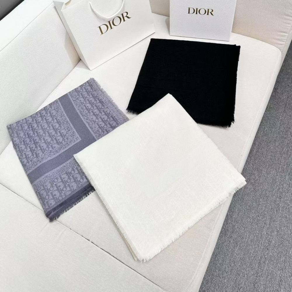 Dior Scarf Silver Thread Lettering Square Scarf 53% Wool 31% Silk 16% Cotton 140*140cm Accessories