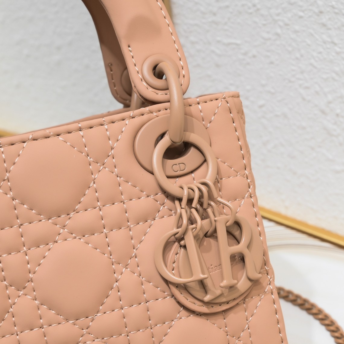Mini Lady Dior Bag Apricot Matte 2022 LM051 17cm