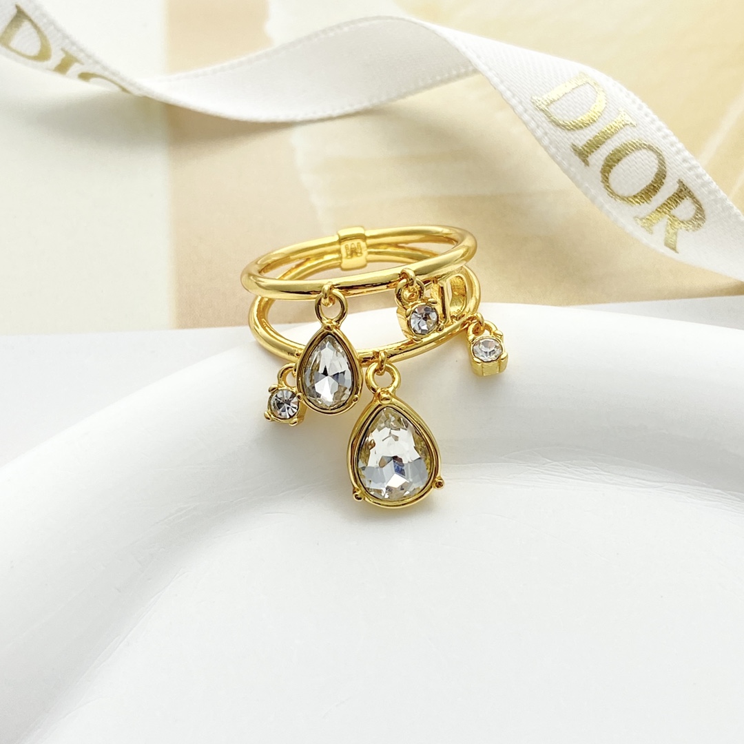 Dior Jewelry Rings CD water drop diamond hollow double ring