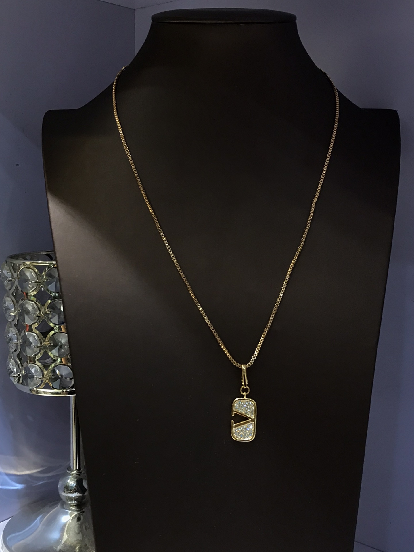 Valentino Necklace Diamond-Encrusted Logo Brand Necklace Jewelry