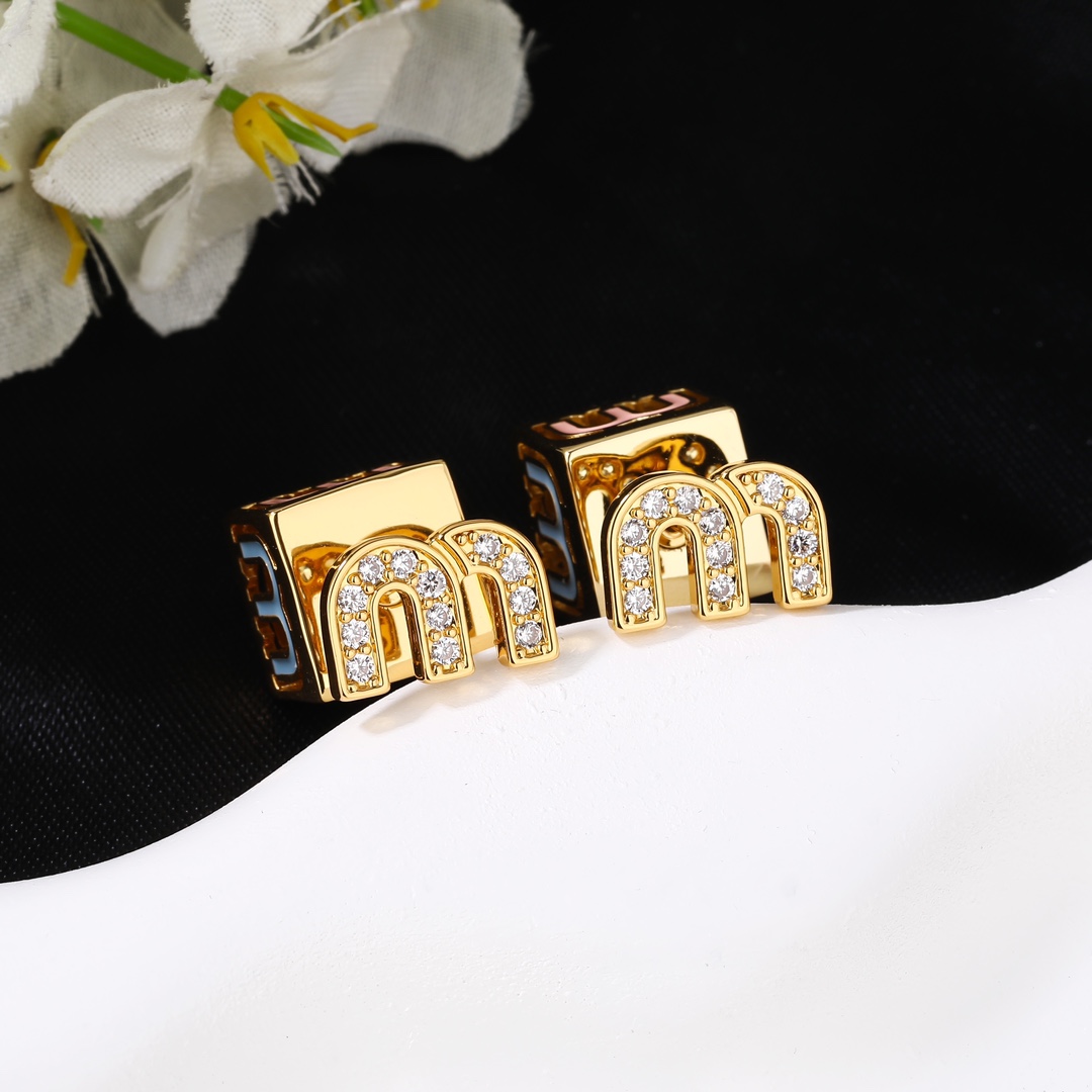 Miu Miu Jewelry Earring Small Square Letter Metal