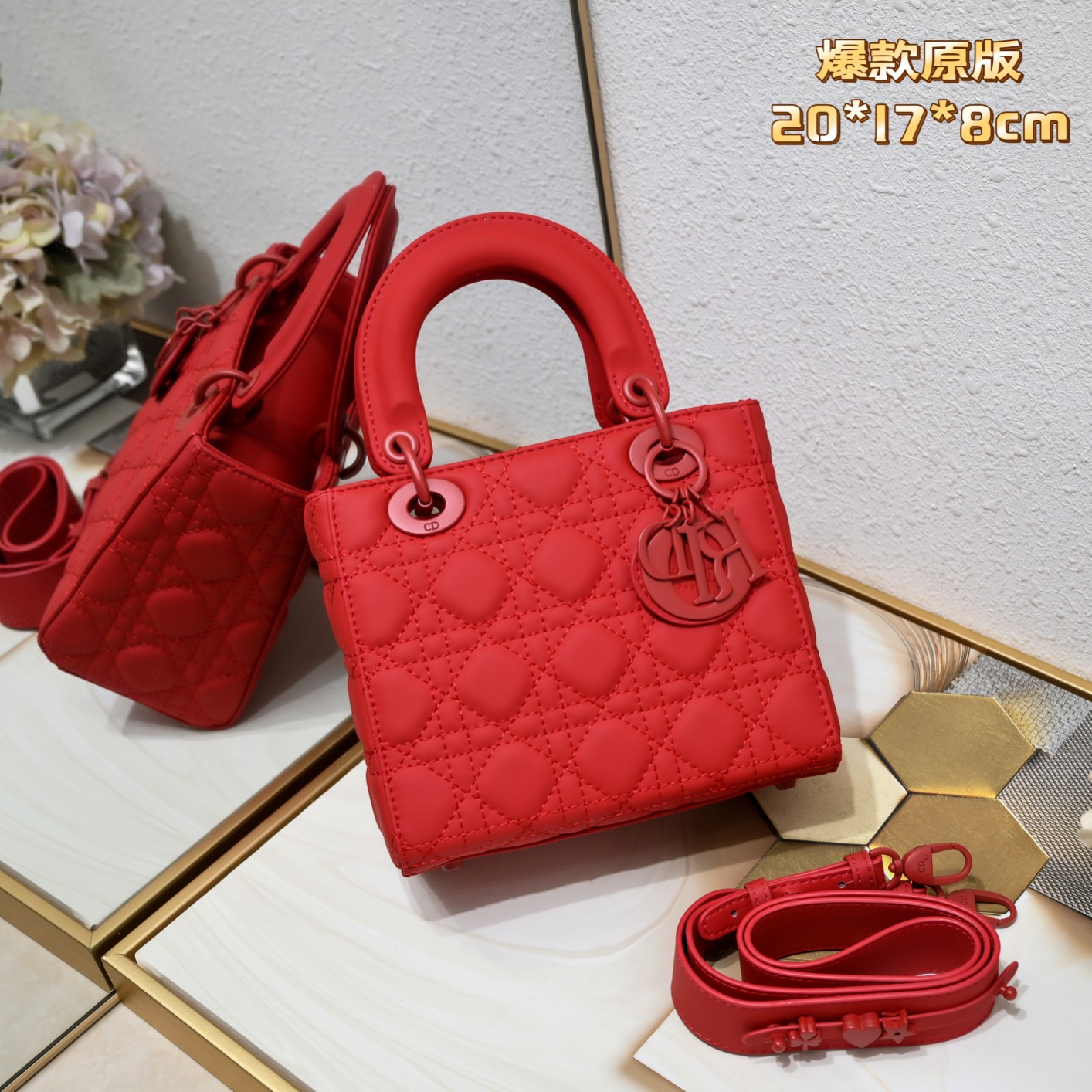Small Lady Dior My ABCDior Bag Red Matte 2022 LM061 20cm