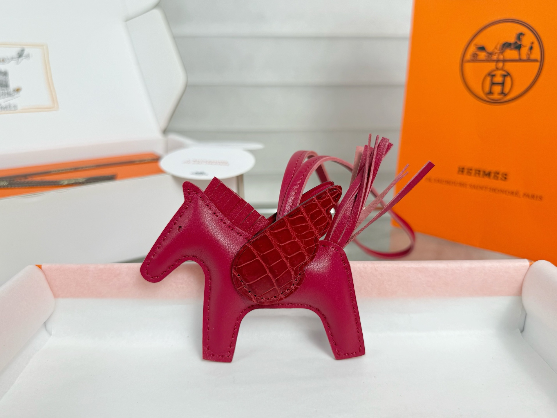 Hermes Key Chain Rodeo Pegase Imported Lambskin Genuine Crocodile Leather Charms Accessories