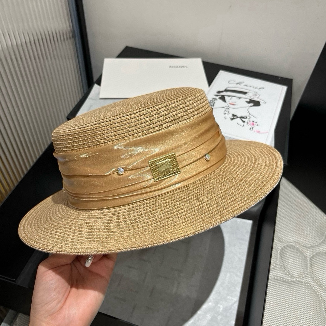 Miu Miu Hat PP Straw Flat-Top Hat 57cm Accessories