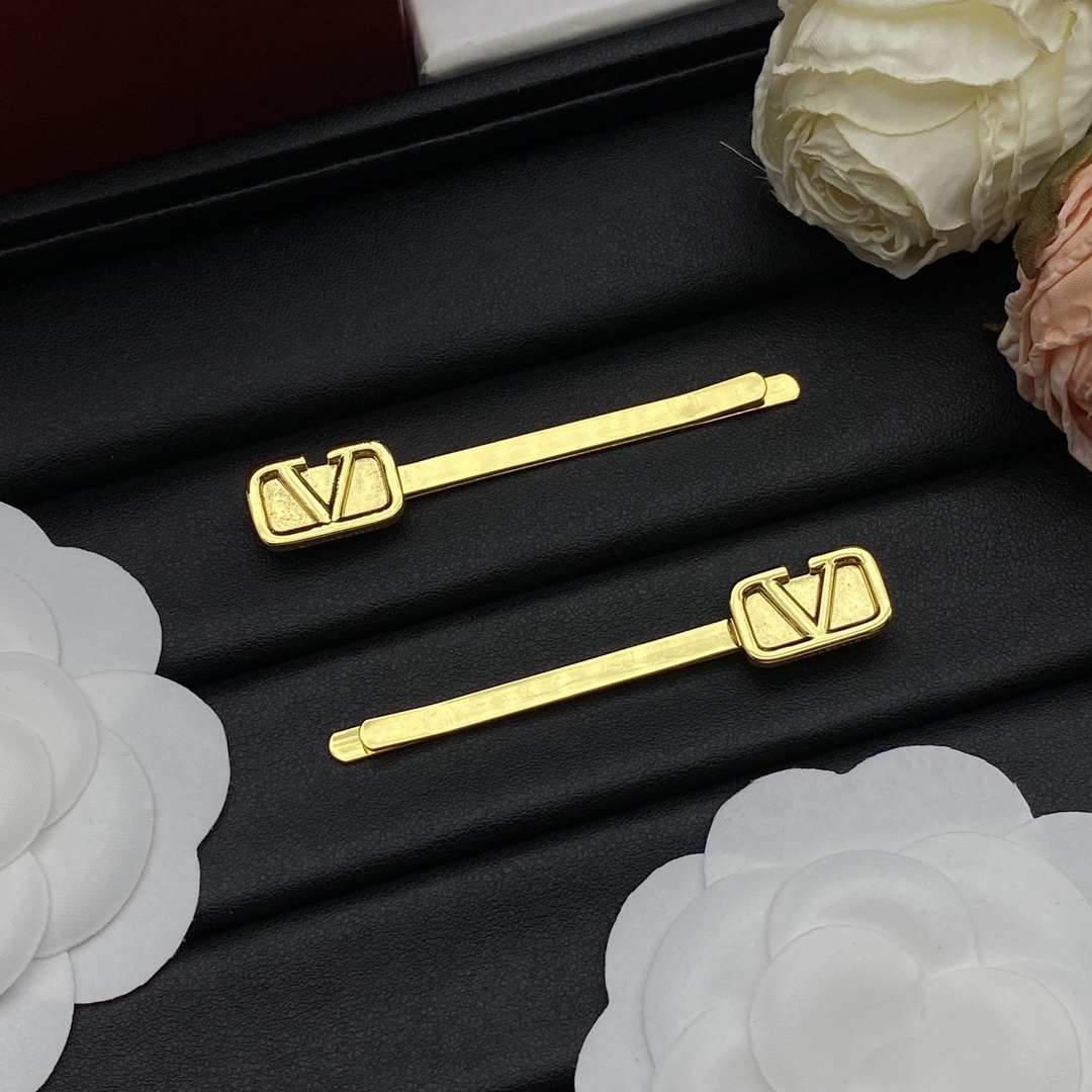 Valentino Jewelry Hairpin Square Vlogo Straight Hairpin