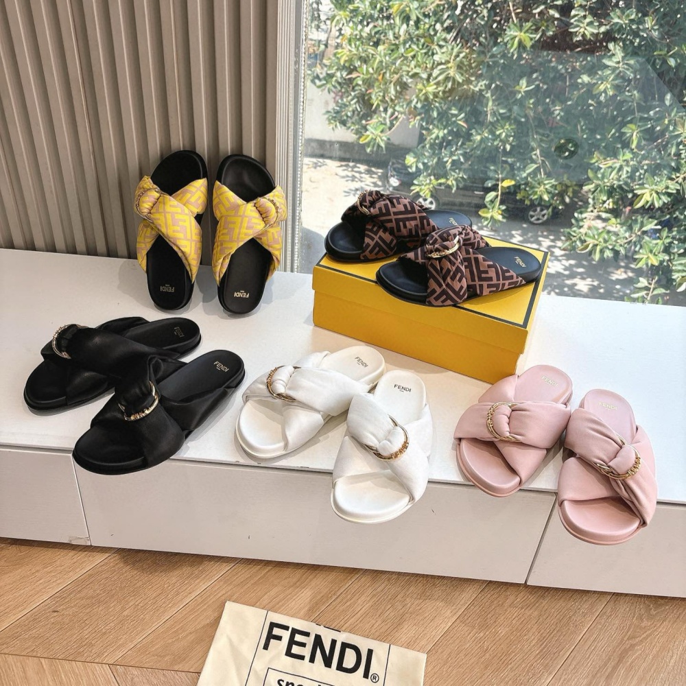 Fendi Shoes FF Cross-strap Women's Slippers