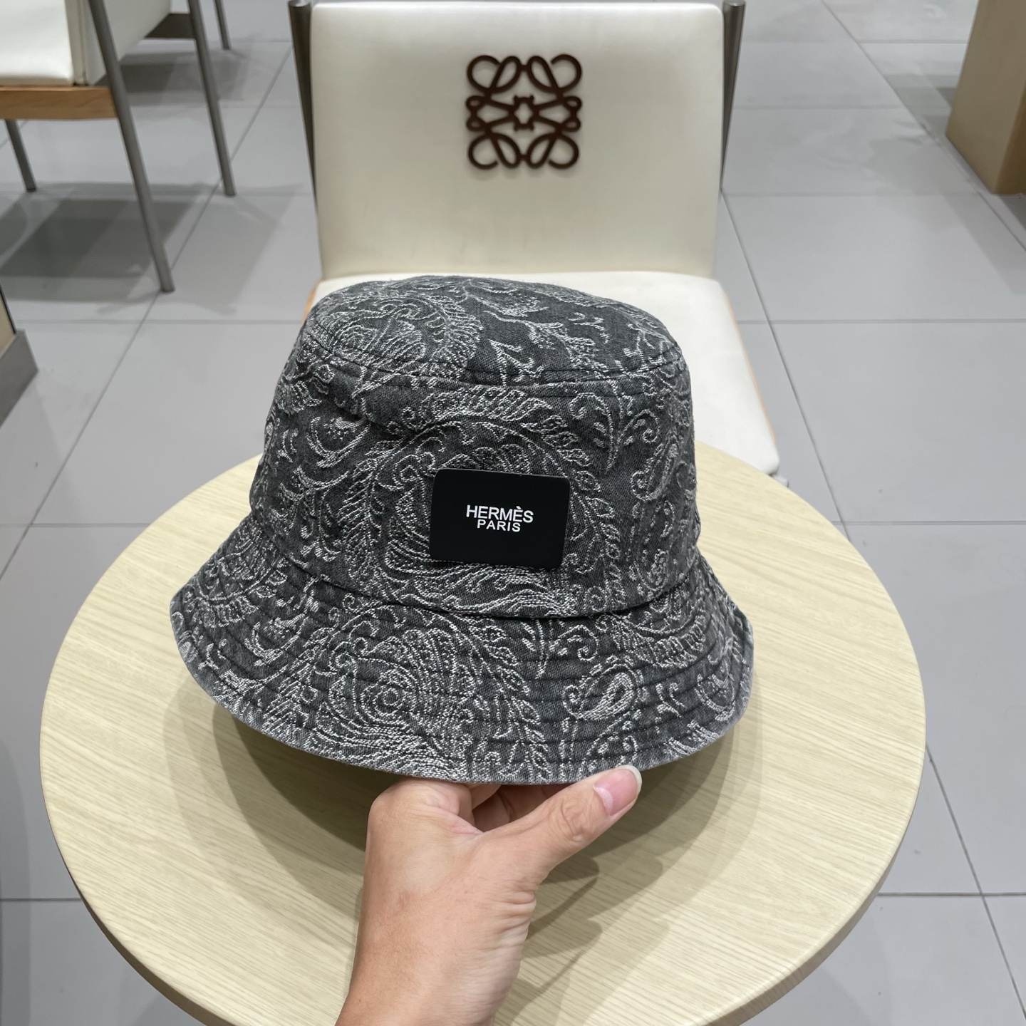 Hermes Hat Printed Denim Bucket Hat Accessories