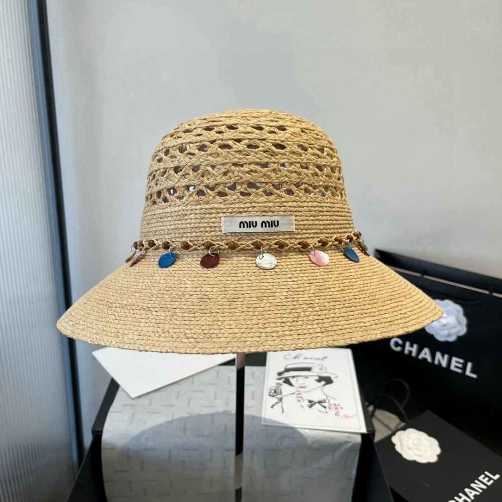 Miu Miu Hat Hollow-Out Raffia Hat Accessories