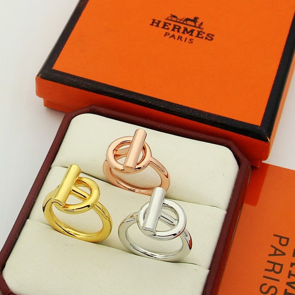 Hermes Jewelry Rings pig nose wide face H