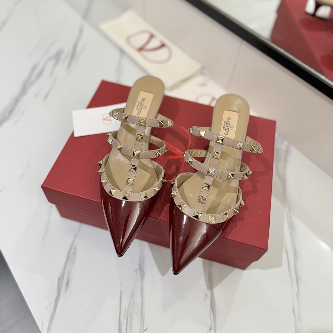 Valentino Shoes Heels Riveted VT 5.0 pointed-toe women's high-heeled slippers