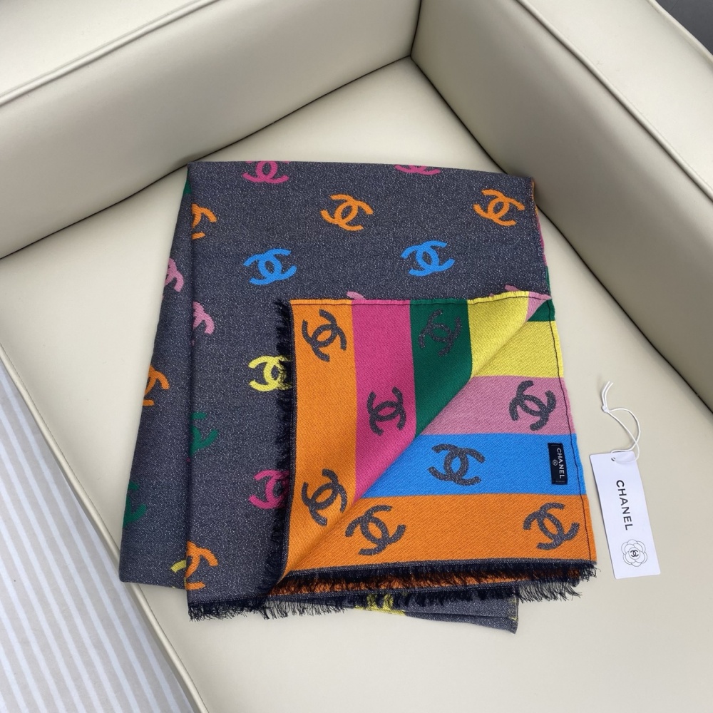 Chanel Scarf Rainbow Shawl 66% Cashmere 18% Sheep Wool 12% Silk 69*187cm Accessories