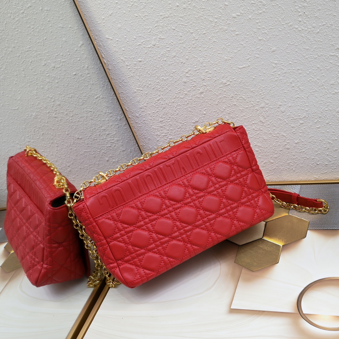 Large Dior Caro Bag Red 9797 XB002 28cm