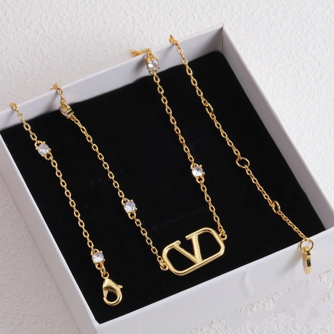 Valentino Necklace Rhinestone Logo Necklace Jewelry