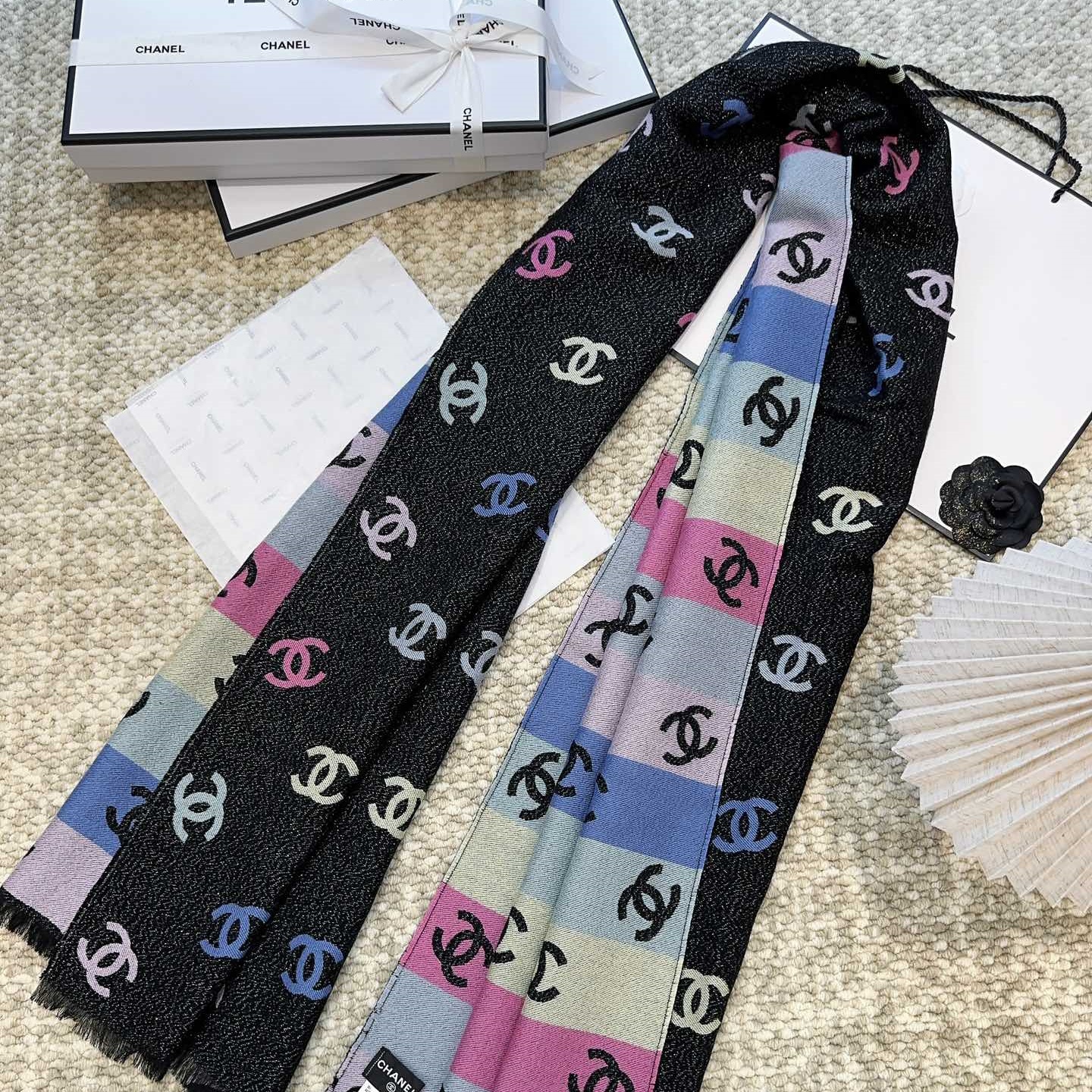 Chanel Scarf Rainbow Scarf 66% Cashmere 18% Cotton 12% Wool 2% Silk 2% Metallized Fiber 2% Polyester 69*187cm Accessories