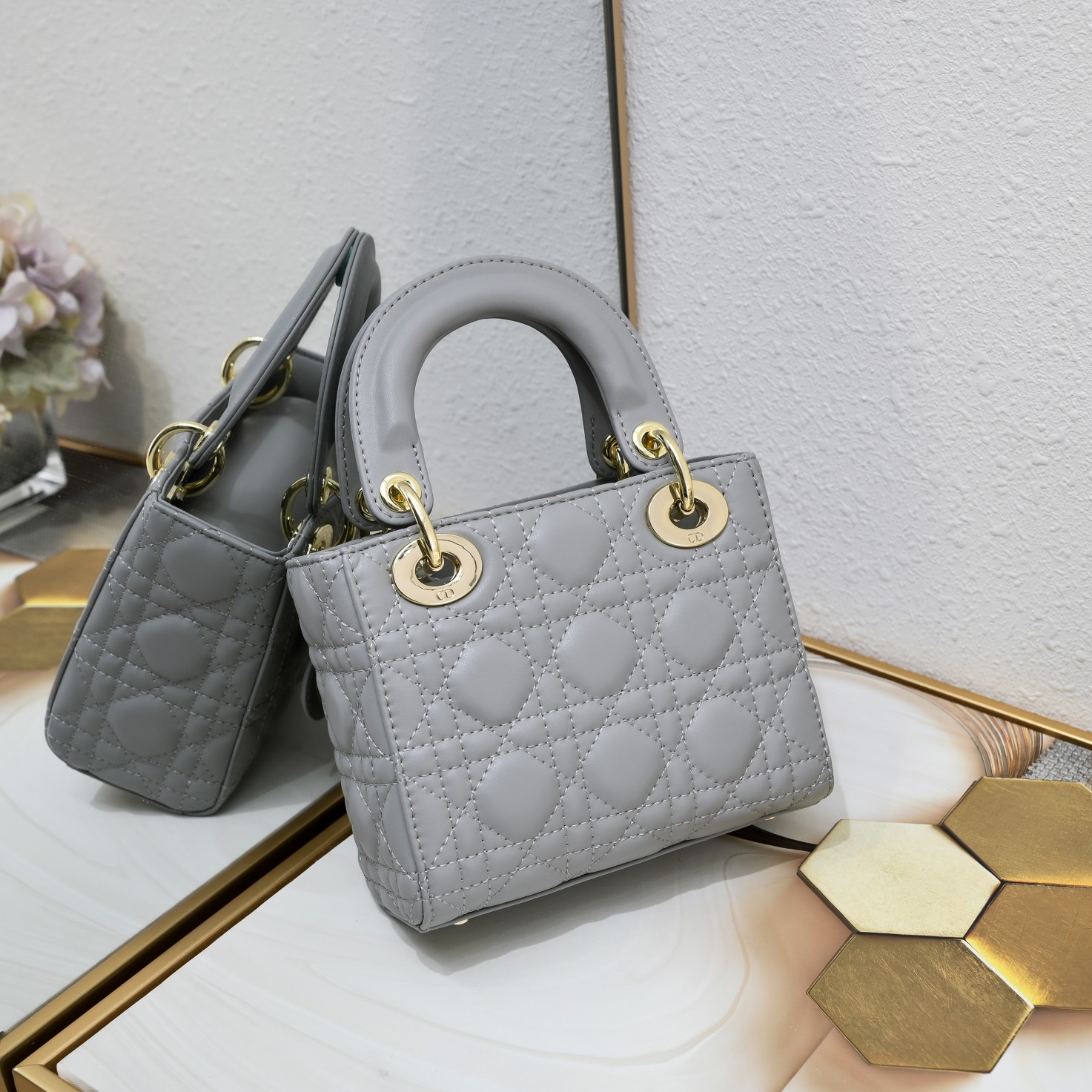 Mini Lady Dior Bag Grey Sheepskin 2077 LM051 17cm