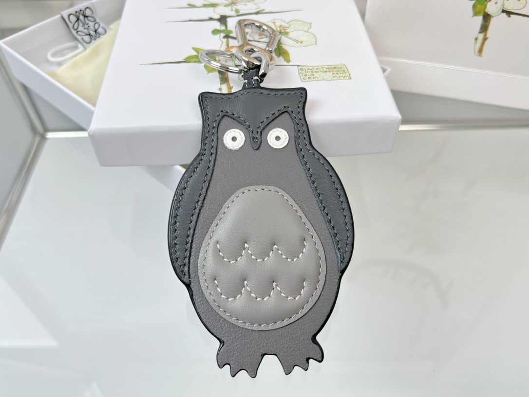 Loewe Key Chain Owl Charm Imported Calfskin Keychain Charms Accessories