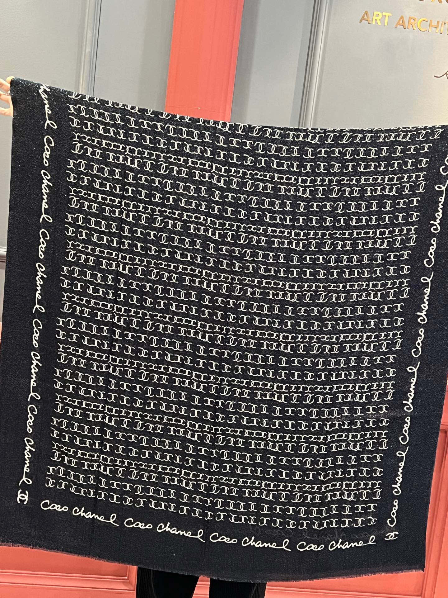 Chanel Scarf Hand-Painted Logo Silver Line Long Scarf 100% Cashmere 110*200cm Accessories