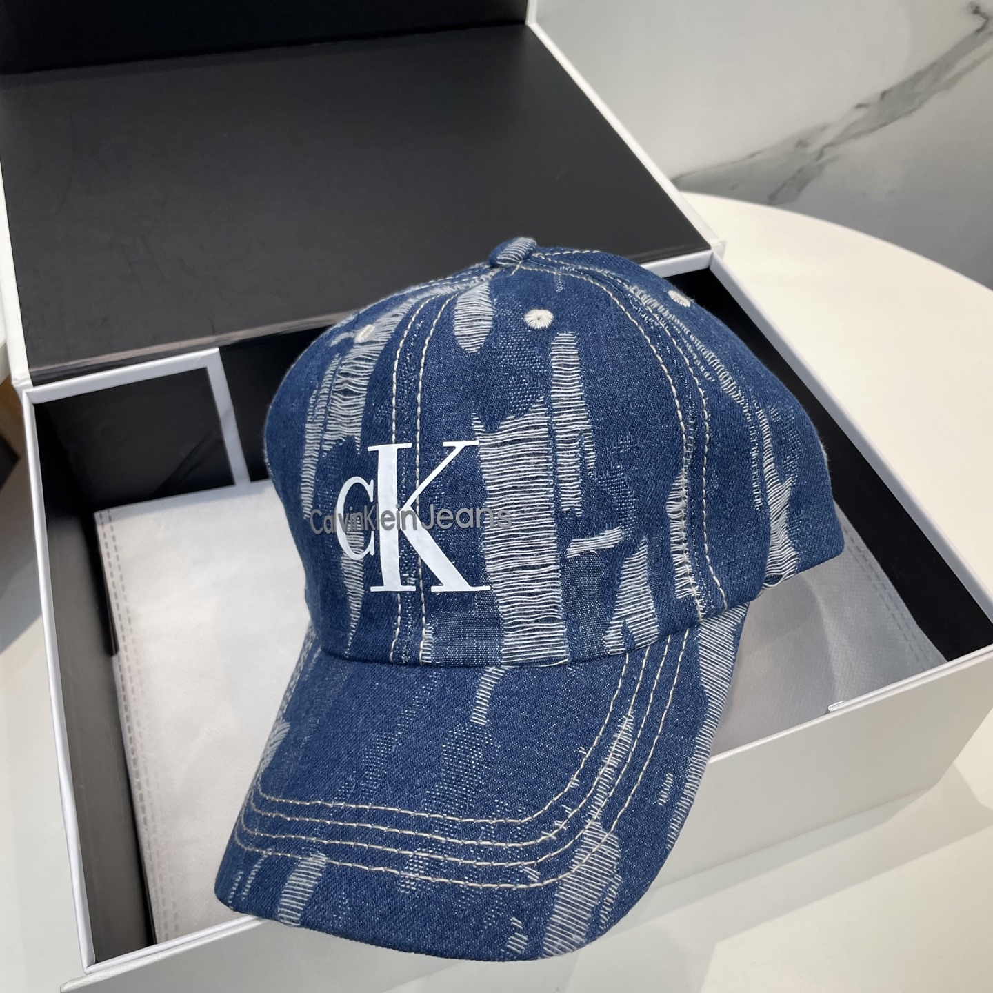 CK Hat Washed Distressed Denim Baseball Cap Accessories